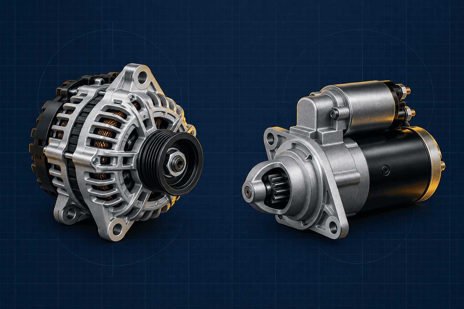 Automotive alternator and starter motor